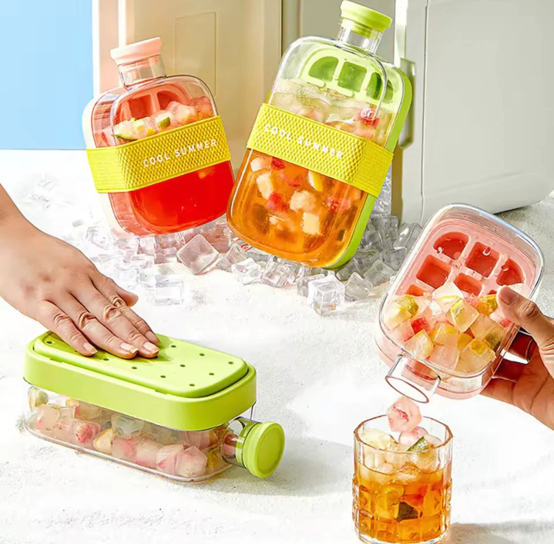 ❄️Summer Sale✨Portable 2 in 1 Silicone Ice Cube Mold Bottle