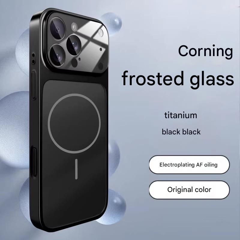 Suitable for iPhone magnetic electroplated frosted glass large window lens film protective case