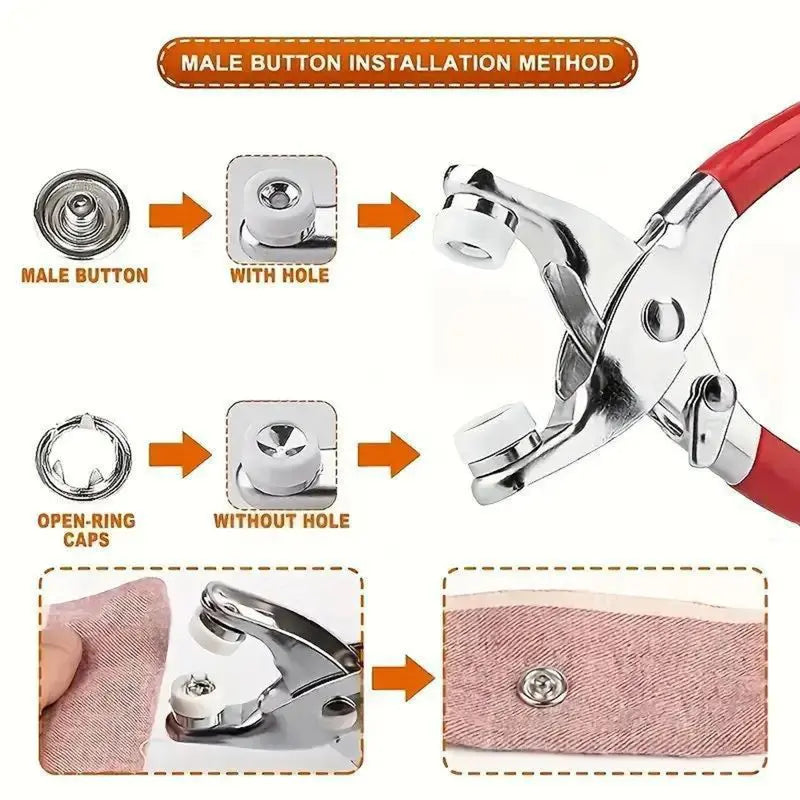 100 Sets Metal Snap Buttons with Fastener Pliers Tool Ki