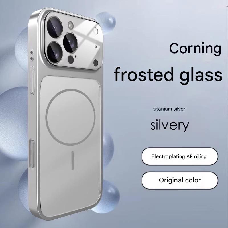 Suitable for iPhone magnetic electroplated frosted glass large window lens film protective case