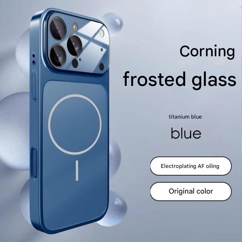 Suitable for iPhone magnetic electroplated frosted glass large window lens film protective case