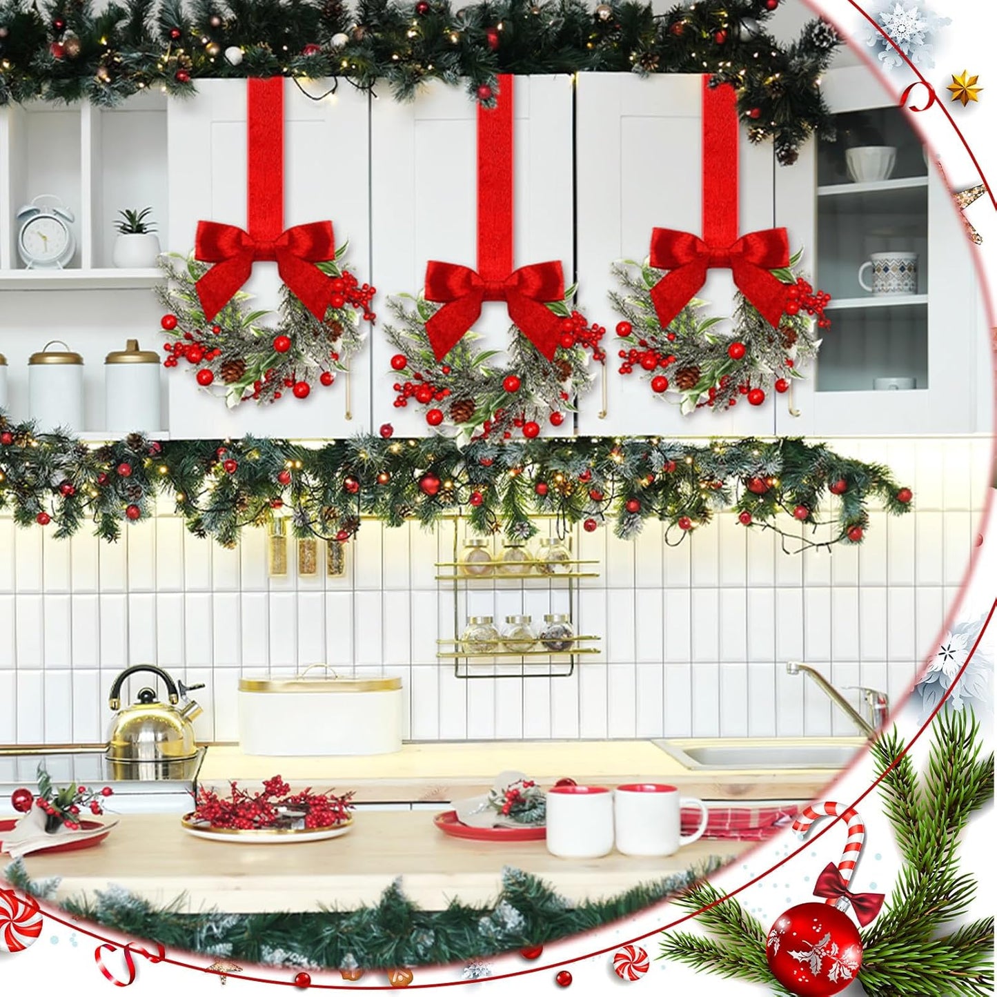 🎀🎄Mini Christmas Wreaths with Ribbon Bows & Red Berries