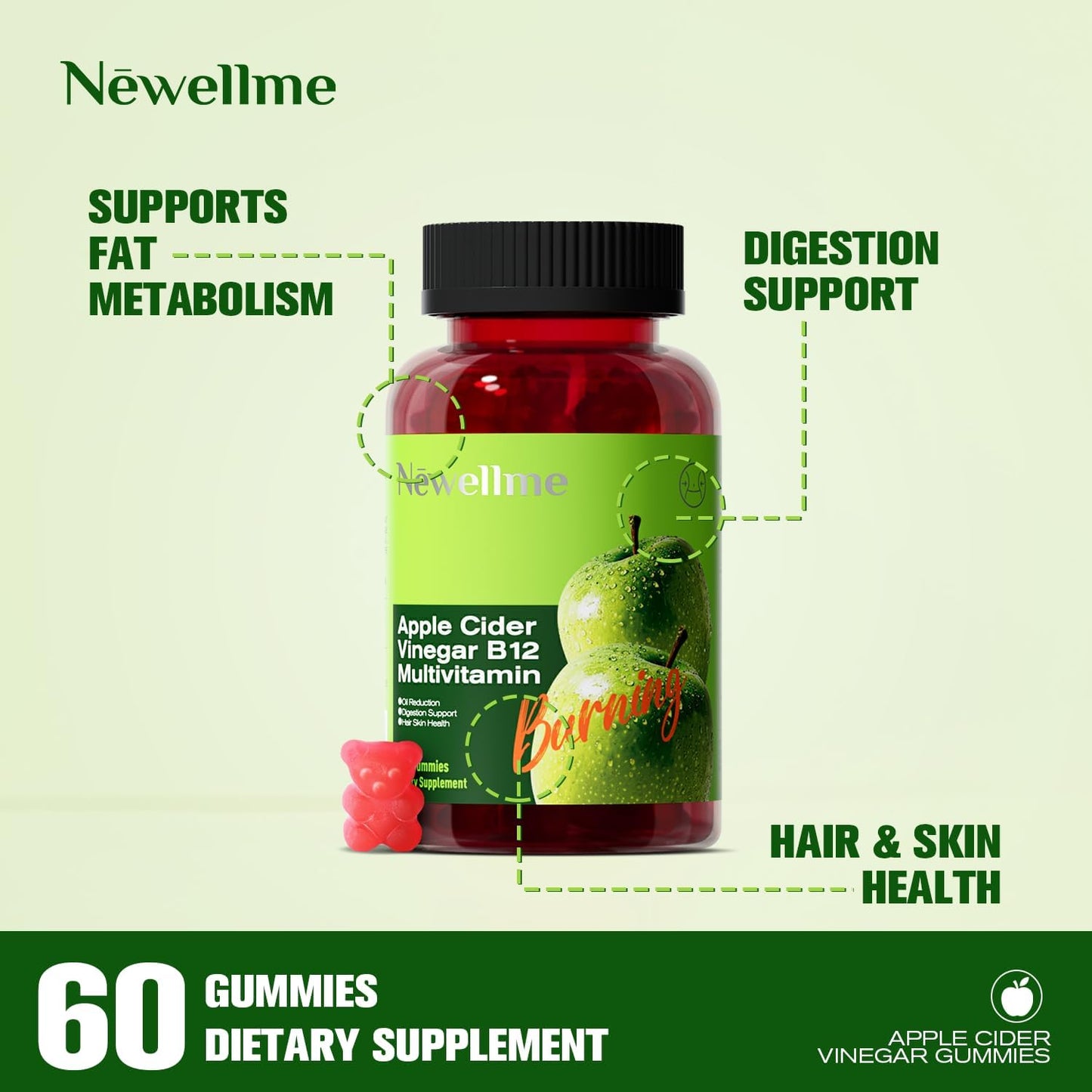 Sugar-Free Apple Cider Vinegar Gummies B12 Multivitamin
