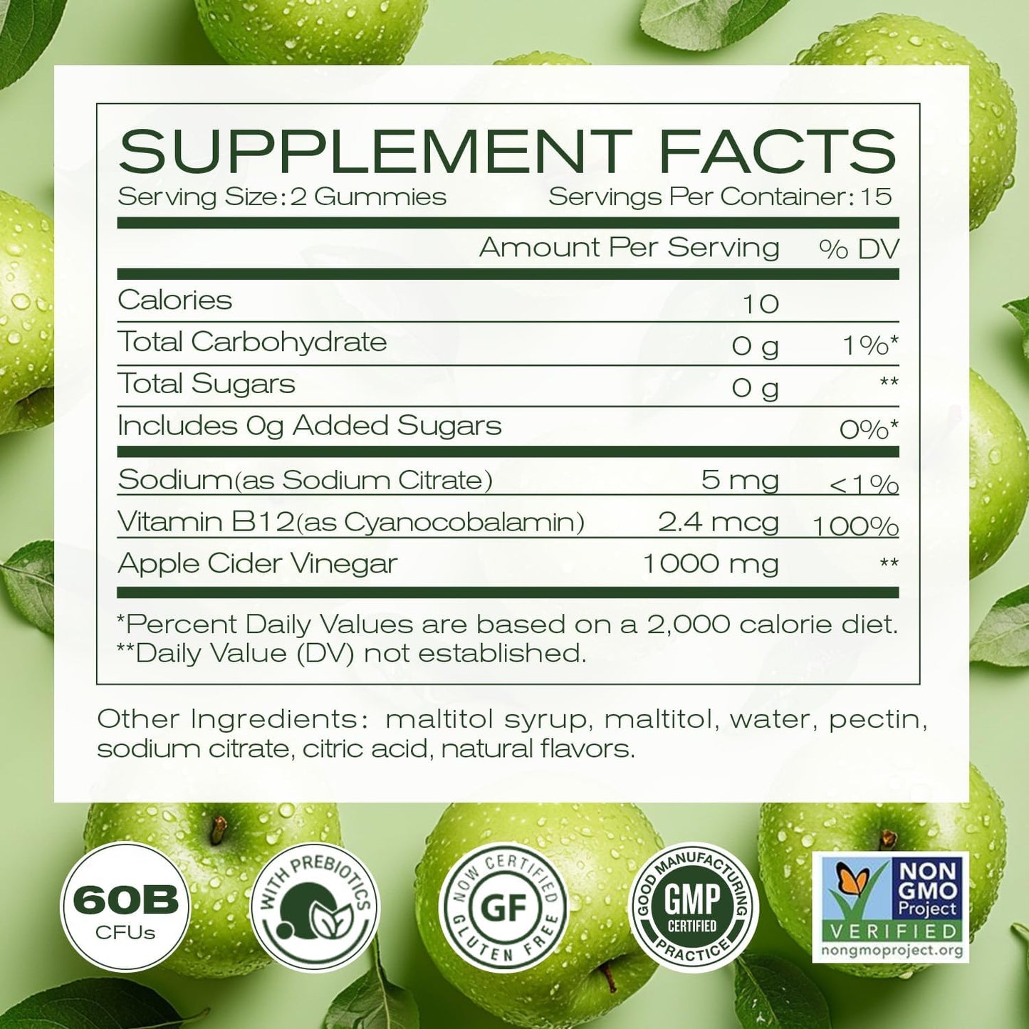 Sugar-Free Apple Cider Vinegar Gummies B12 Multivitamin