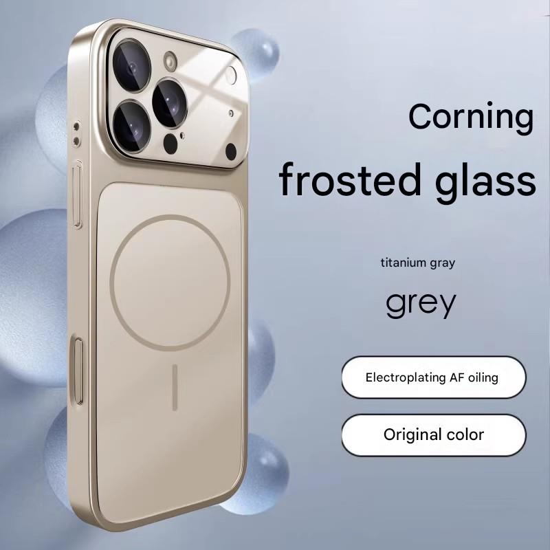 Suitable for iPhone magnetic electroplated frosted glass large window lens film protective case