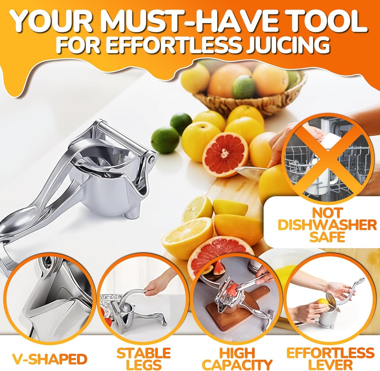 Hand Juicer Squeezer,Aluminum Manual Hand Press Juicer