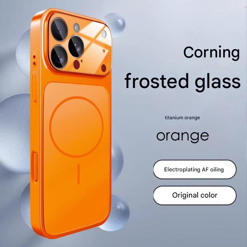 Suitable for iPhone magnetic electroplated frosted glass large window lens film protective case