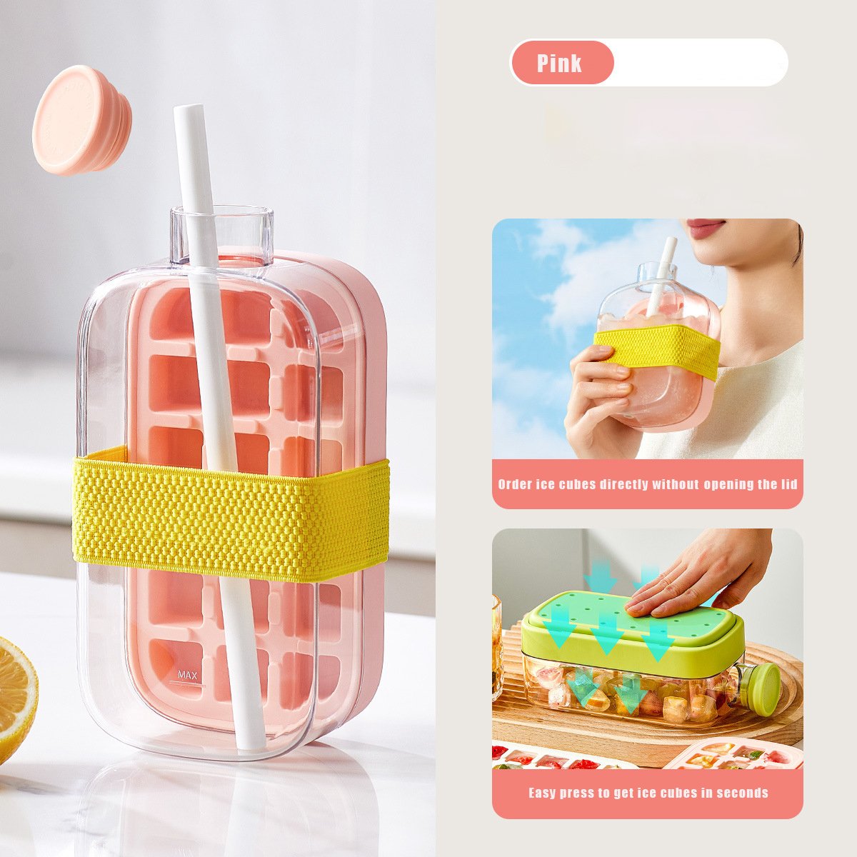 ❄️Summer Sale✨Portable 2 in 1 Silicone Ice Cube Mold Bottle