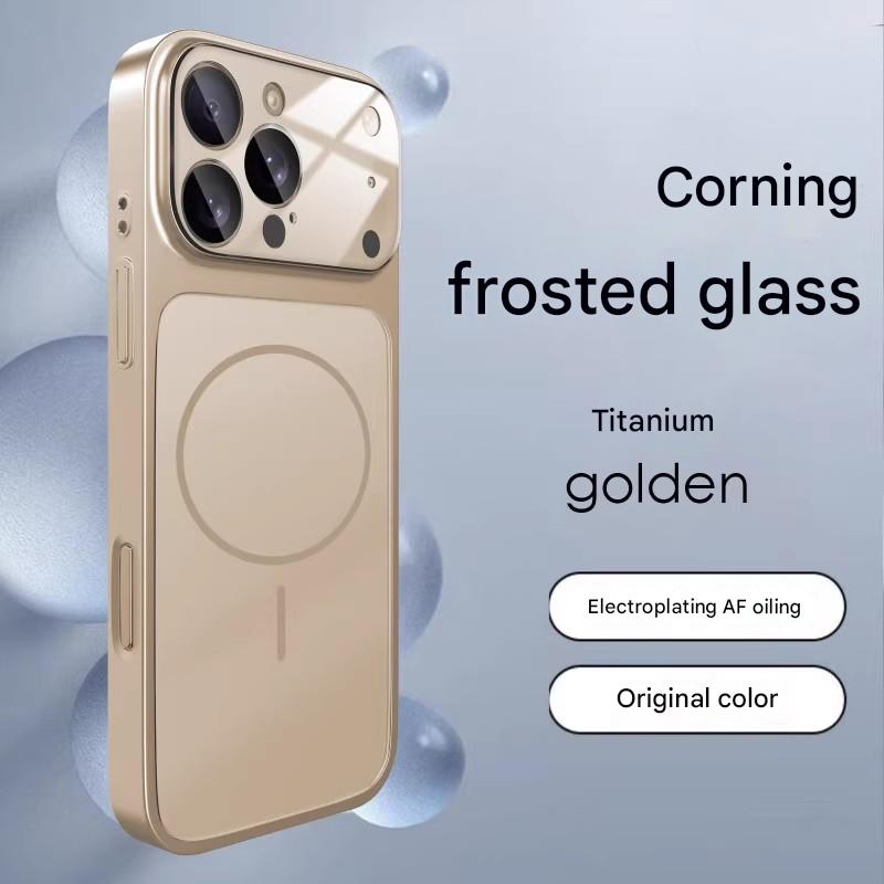 Suitable for iPhone magnetic electroplated frosted glass large window lens film protective case