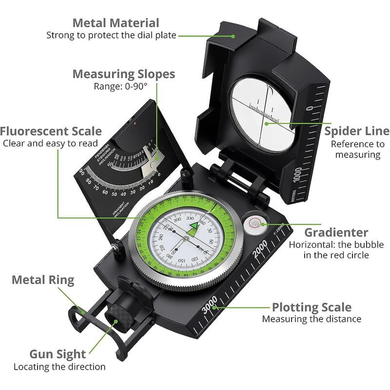 Professional Compass - Hiking Compass with Sighting Clinometer