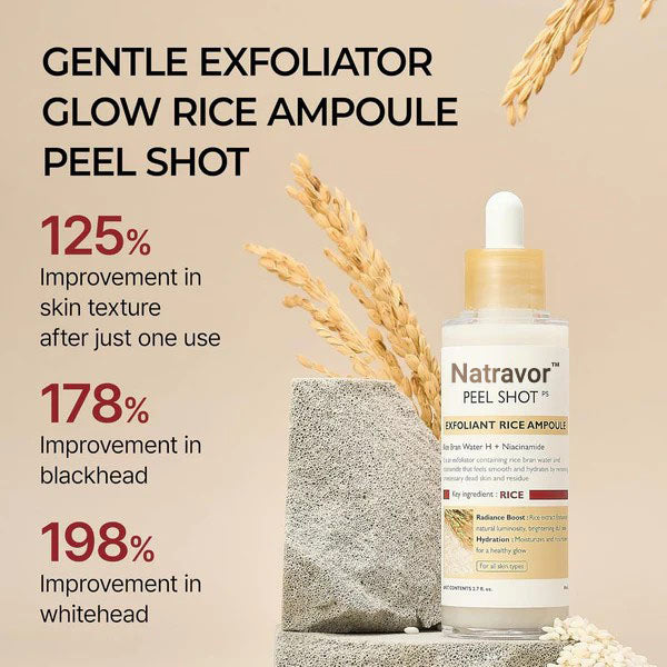 Natravor™ Peel Shot Glow Rice AmpouleDuo -Serums for Brightening, Exfoliating, andMoisturizing-Suitable for All Skin Types