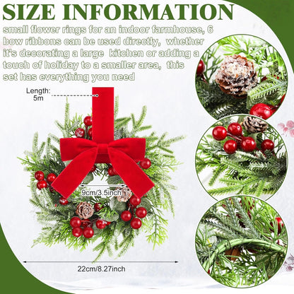 🎀🎄Mini Christmas Wreaths with Ribbon Bows & Red Berries