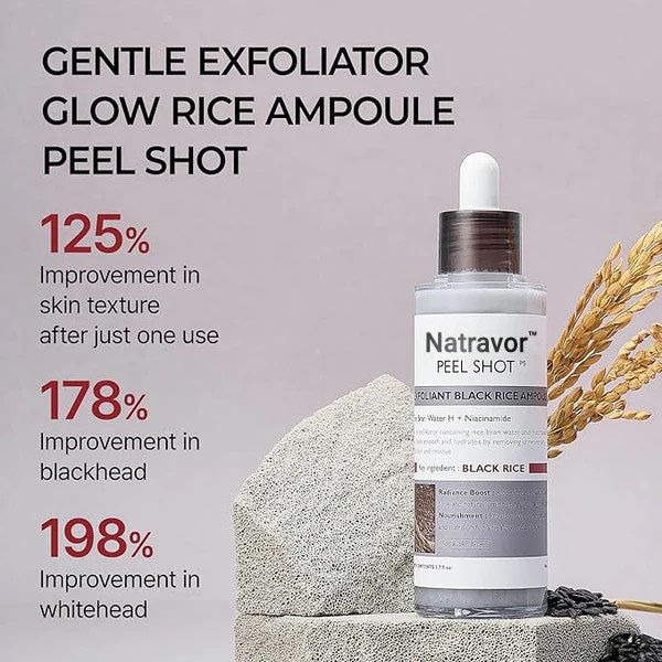 Natravor™ Peel Shot Glow Rice AmpouleDuo -Serums for Brightening, Exfoliating, andMoisturizing-Suitable for All Skin Types