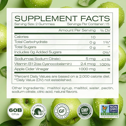 Sugar-Free Apple Cider Vinegar Gummies B12 Multivitamin