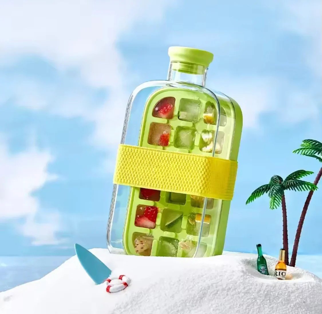 ❄️Summer Sale✨Portable 2 in 1 Silicone Ice Cube Mold Bottle
