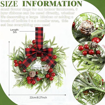 🎀🎄Mini Christmas Wreaths with Ribbon Bows & Red Berries