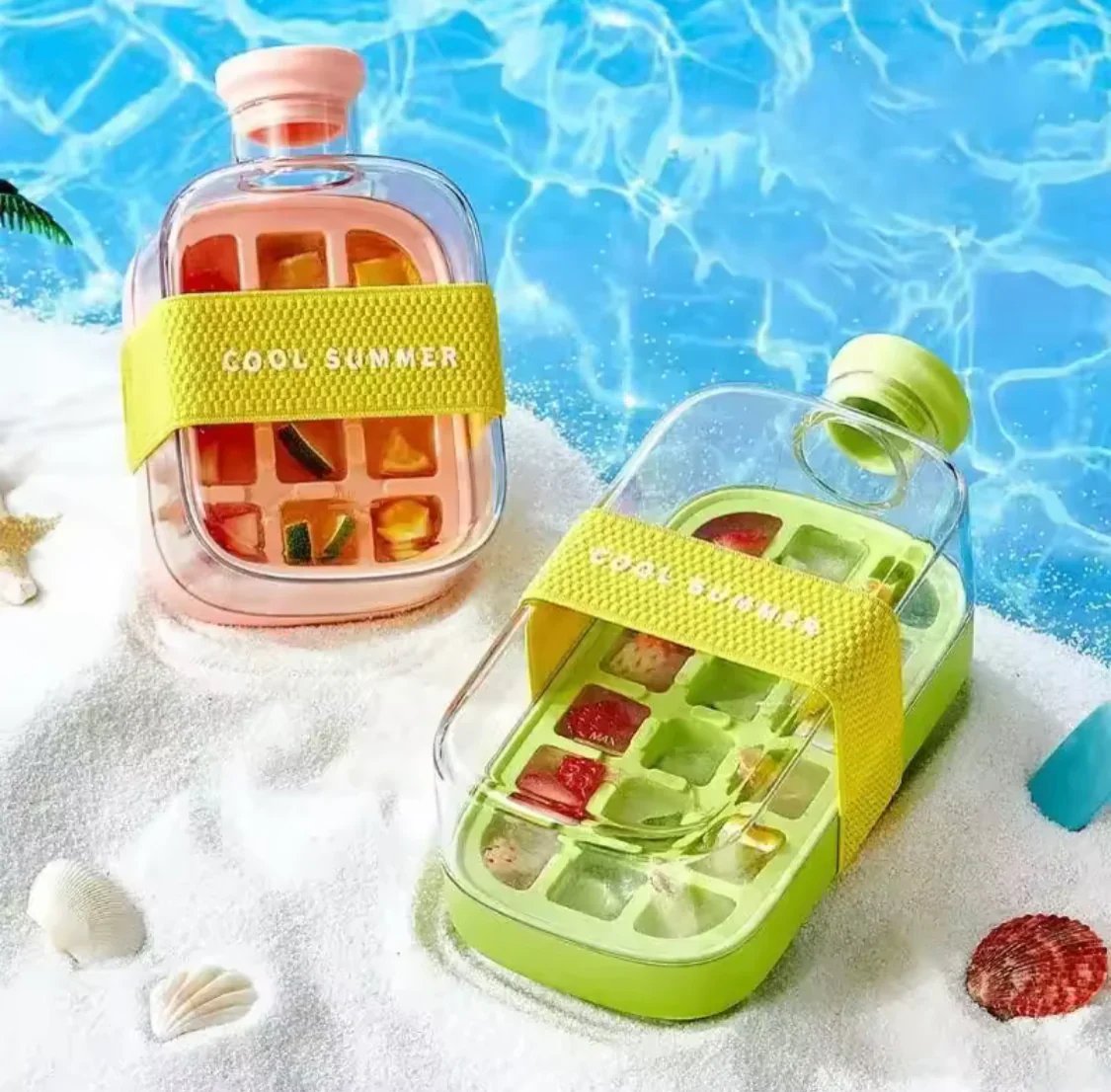 ❄️Summer Sale✨Portable 2 in 1 Silicone Ice Cube Mold Bottle