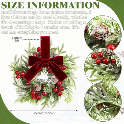 🎀🎄Mini Christmas Wreaths with Ribbon Bows & Red Berries